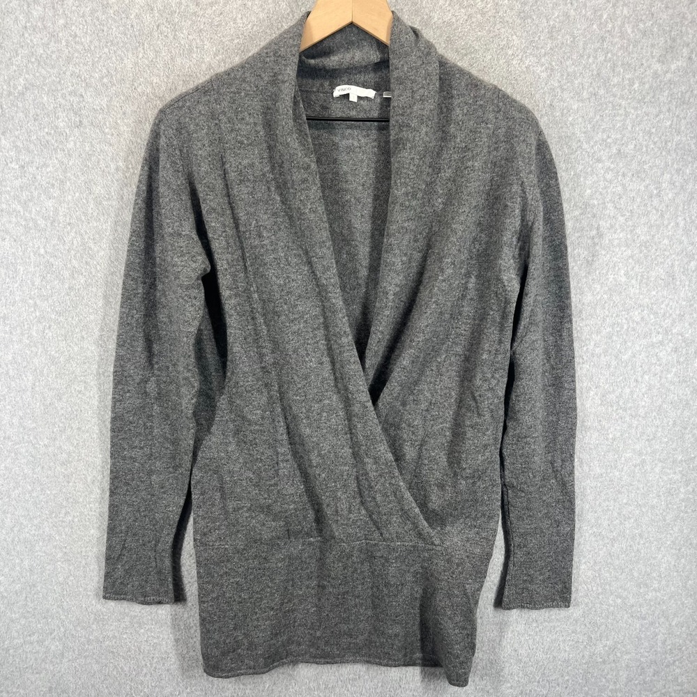 Vince Deep V-Neck 100% Cashmere Sweater Women's S Gray Wrap Cardigan Long Sleeve